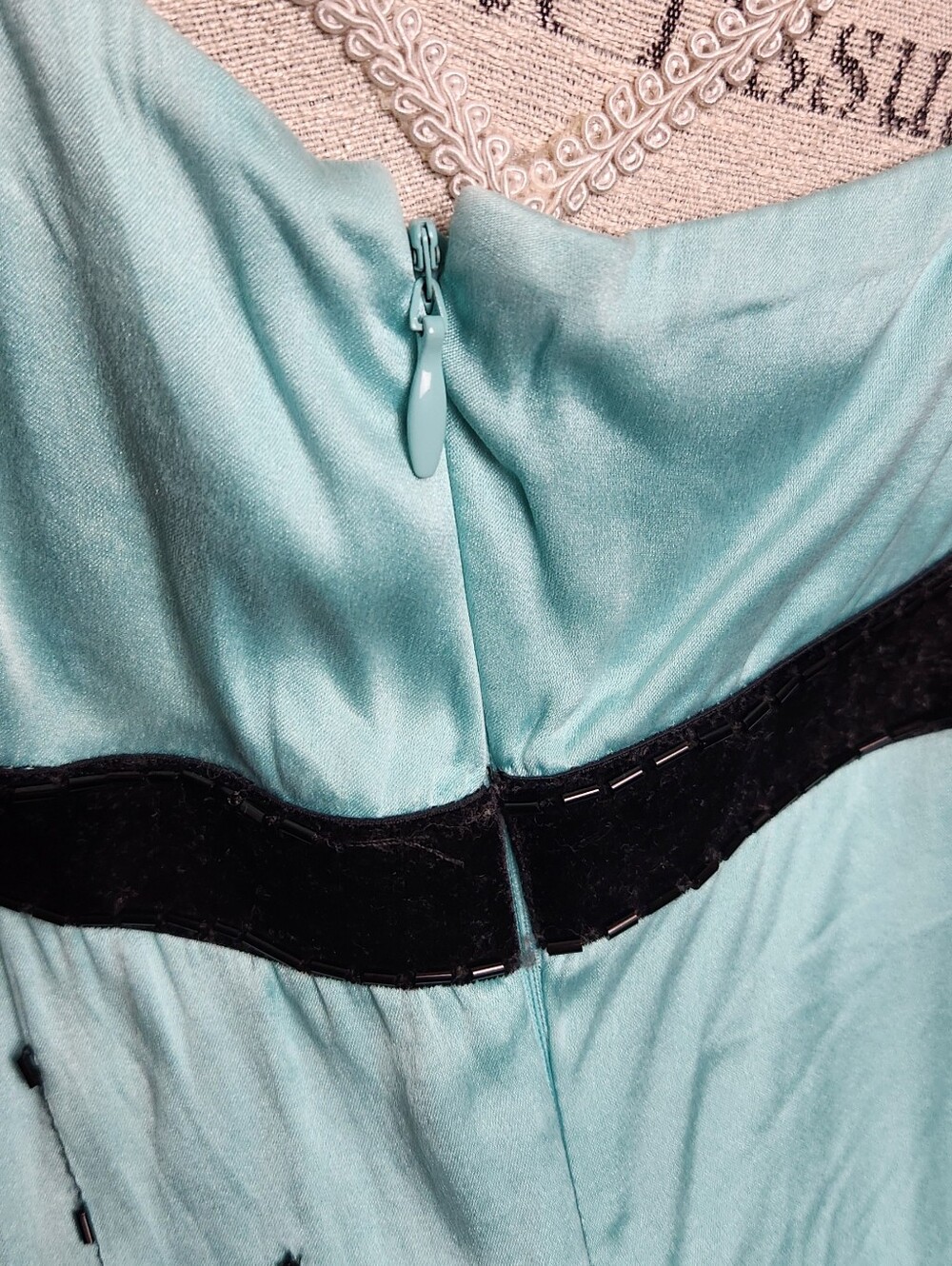 Blue Silk Lace Velvet Beaded Camisole - Picture 7 of 13